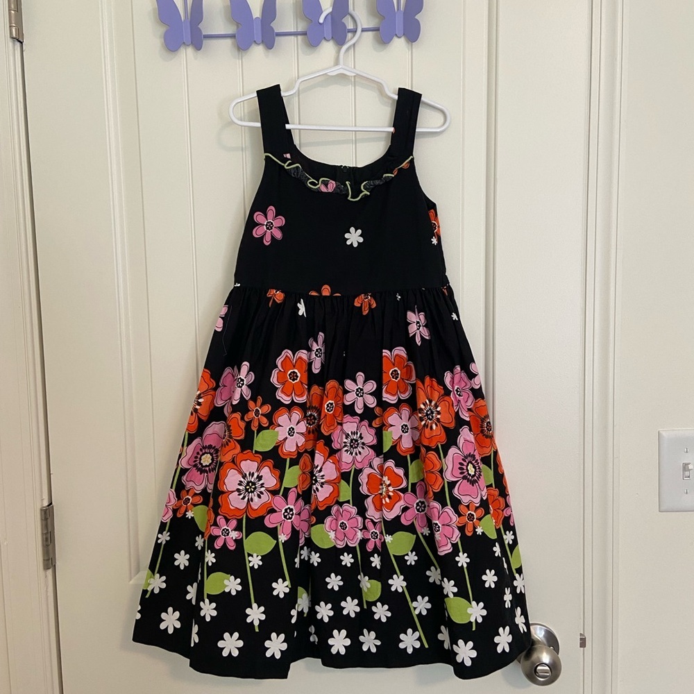 EUC | Bonnie Jean‎ girl’s black floral sleeveless ruffle neck dress — size 6X